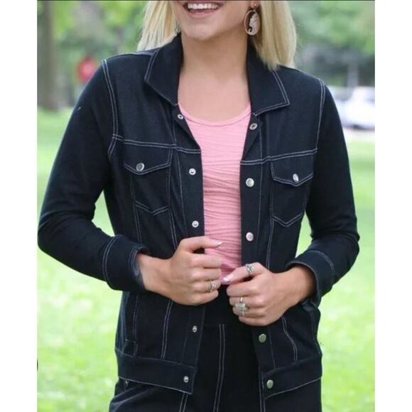 Lucy indiGO Trucker Jacket Small Black Stretchy Basic - Picture 1 of 10